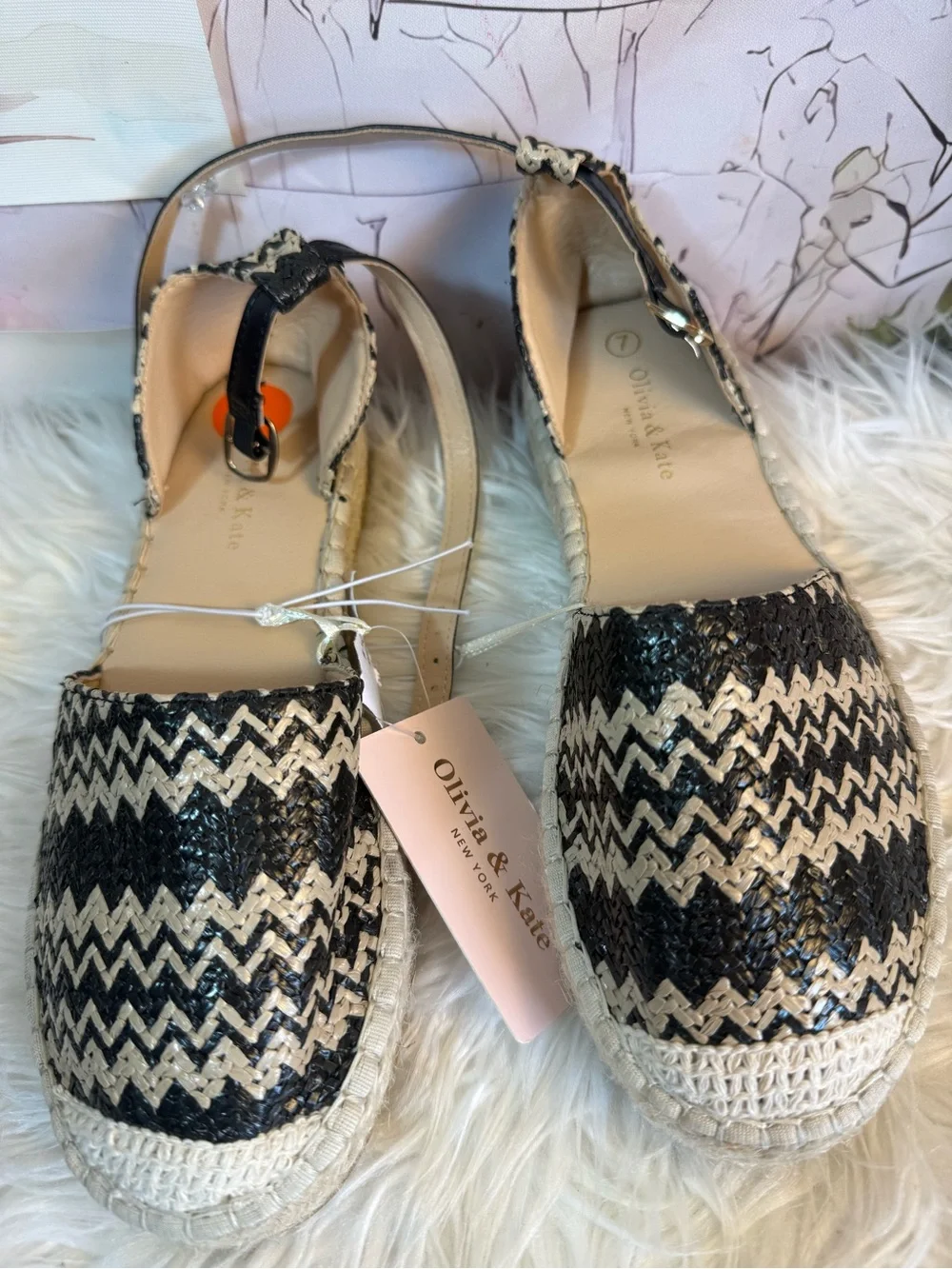 Black and Natural Zigzag Espadrille Sandals